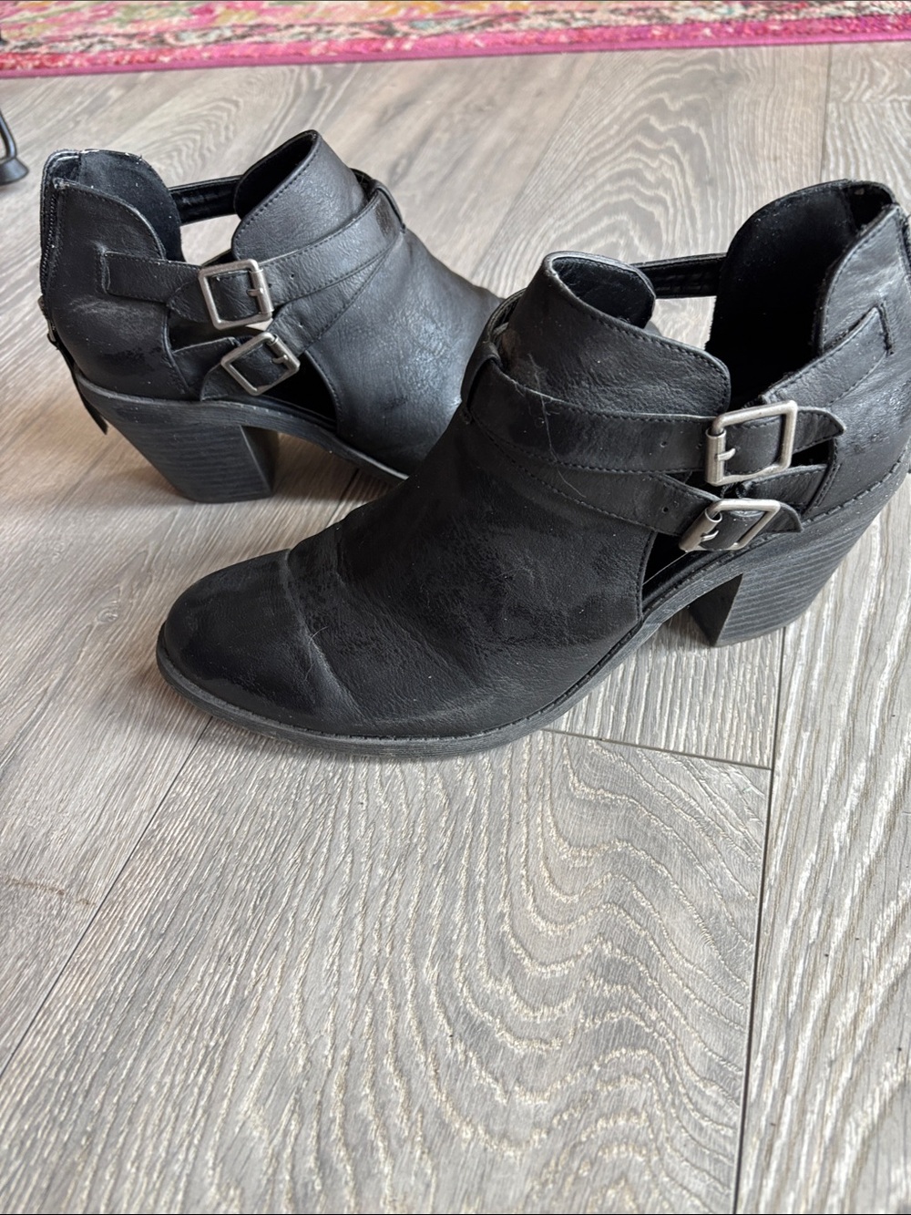 Madden Girl Women’s Black Cutout Ankle Booties with Buckle Detail